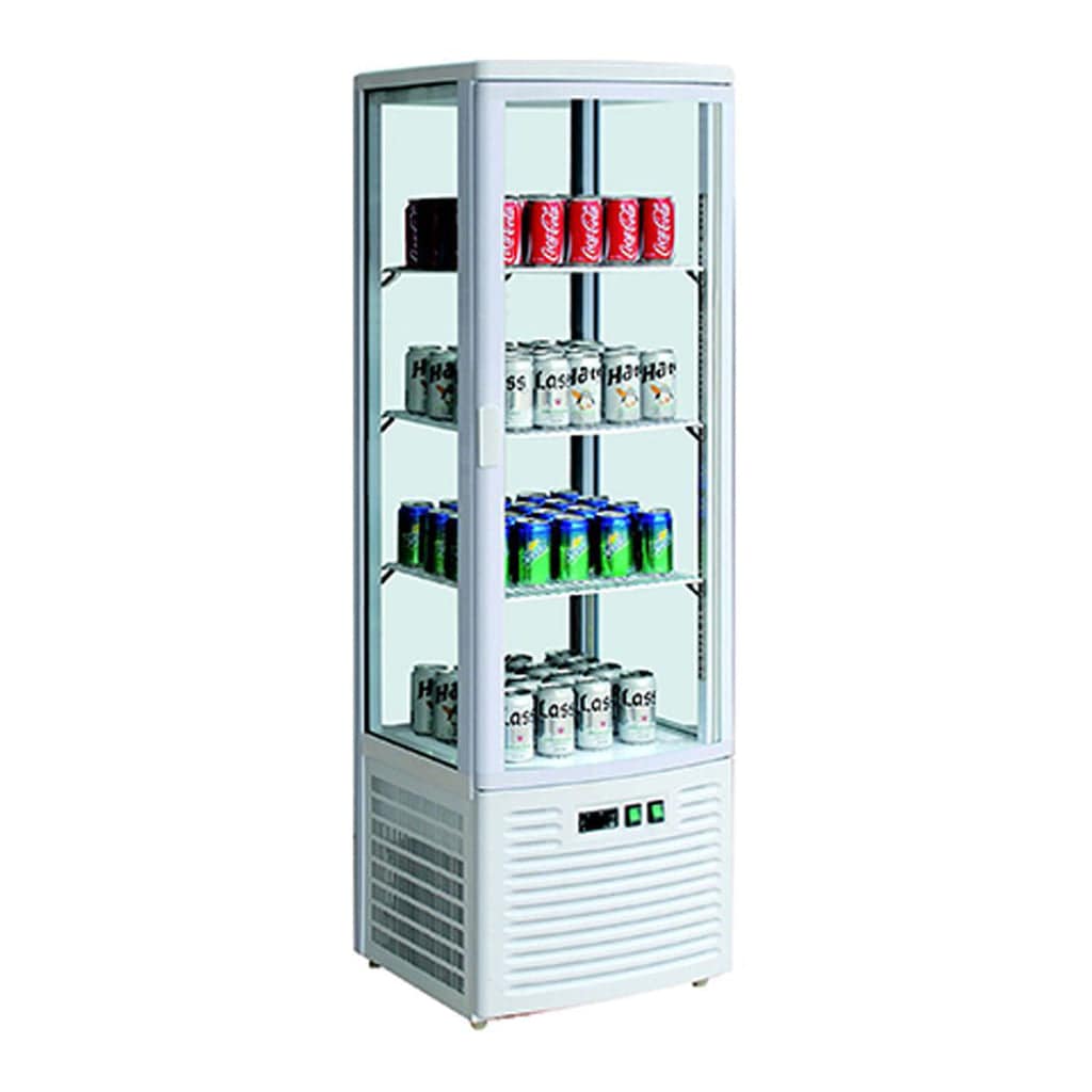 Thermaster LSC235 upright beverage fridge with 4-sided glass, LED lighting and ivory white curved door – ideal for retail display