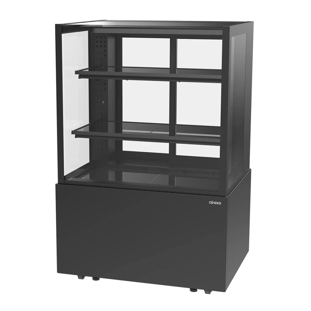 Airex AXR.FDFSSQ.09 Freestanding Refrigerated Square Food Display 900mm | Black Square Food Showcase | 2°C–5°C | 3 Tier
