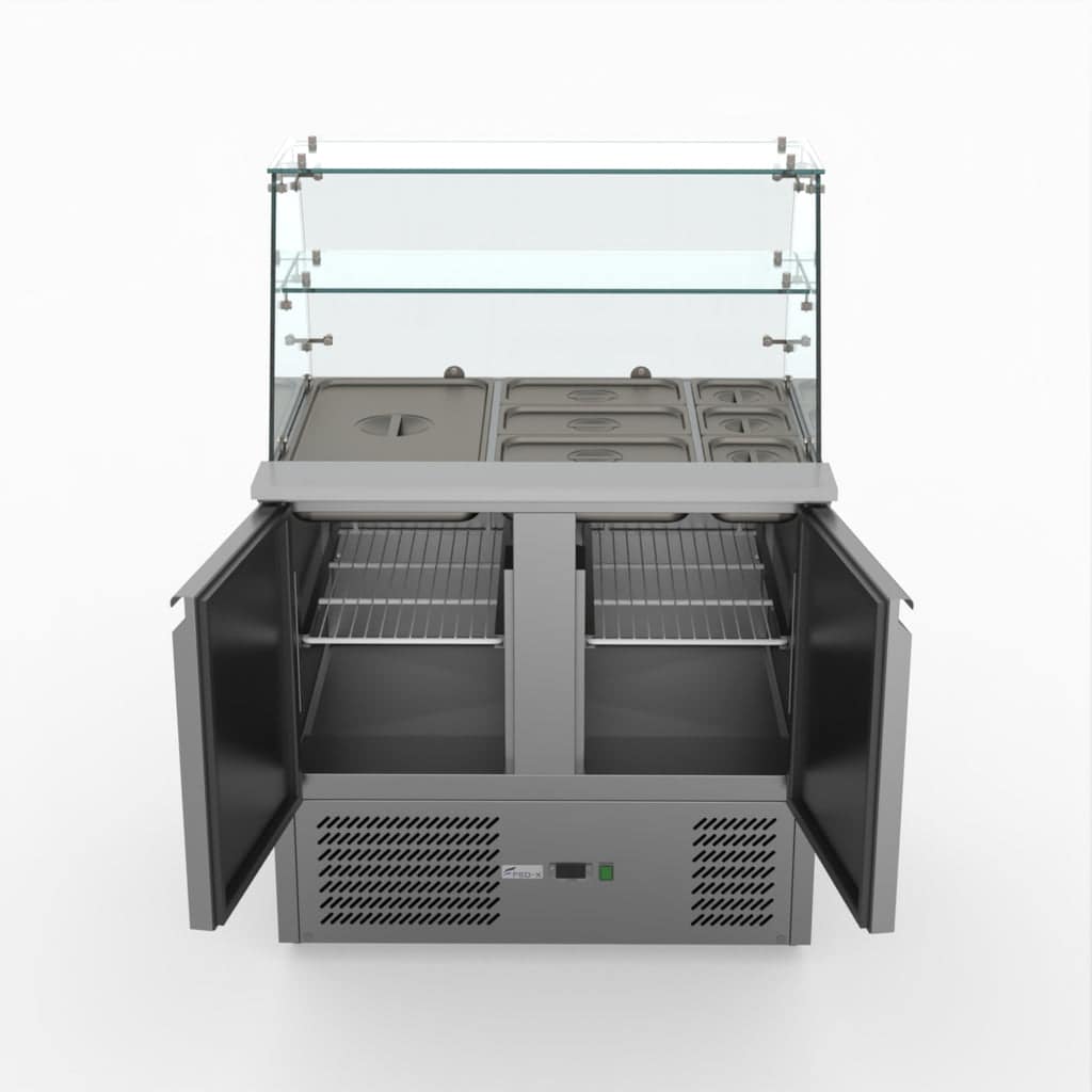 FED-X XS900GC Two Door Salad Prep Fridge with Glass Top – 240L, R600a - Image 2