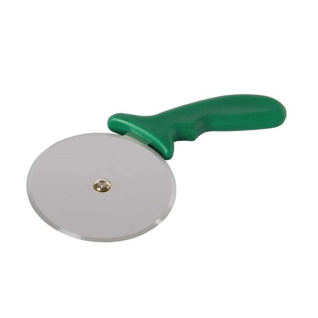 Hygiplas 100mm Pizza Cutter - Green Handle for Vegetarian Use