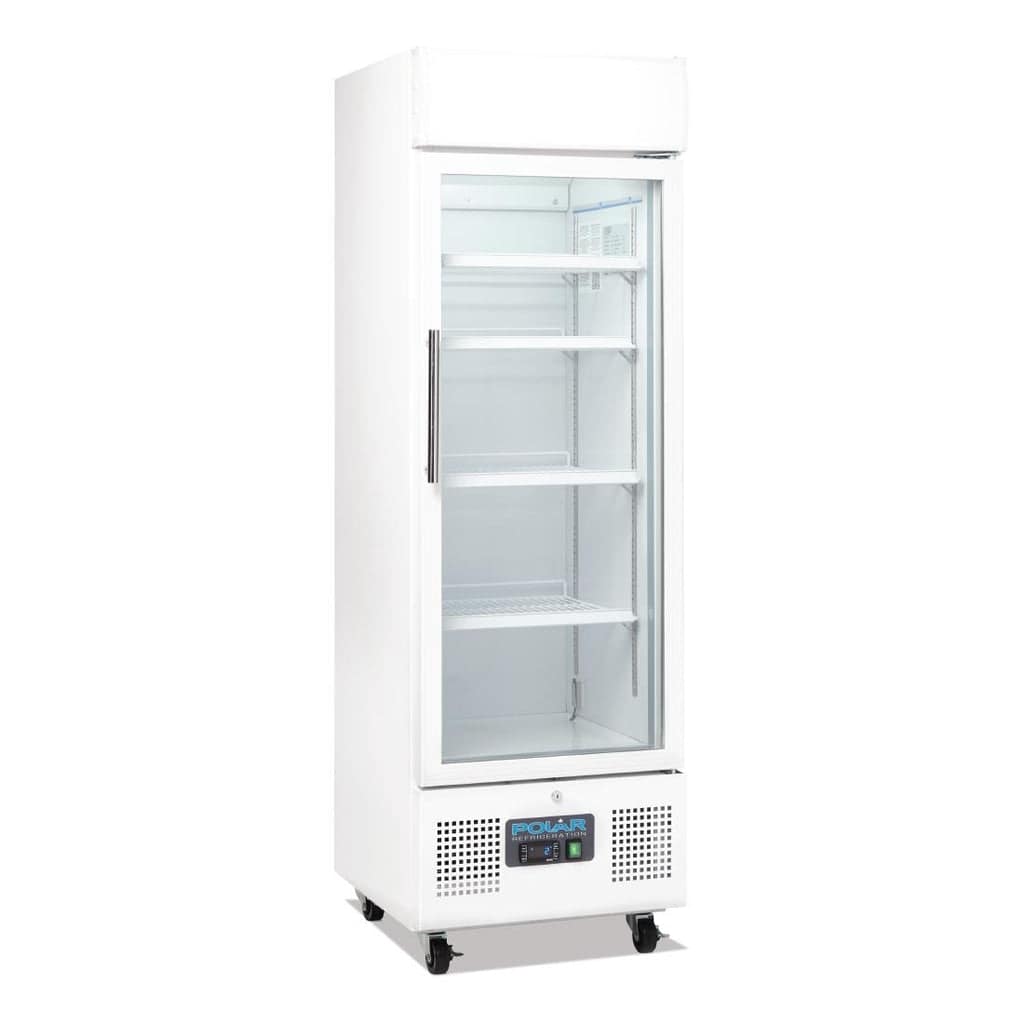 Polar DM075-A G-Series upright display fridge, 218L white, glass door with LED lighting – Australia