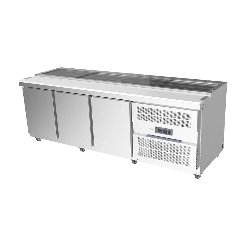 Airex AXR.SW.2450 sandwich prep bench 3 door 2450mm with refrigerated service well