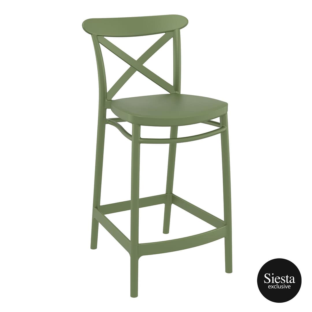 Commercial Grade Olive Green Cross Barstool 65 - Heavy Duty Bar Stool by Siesta, Turkey