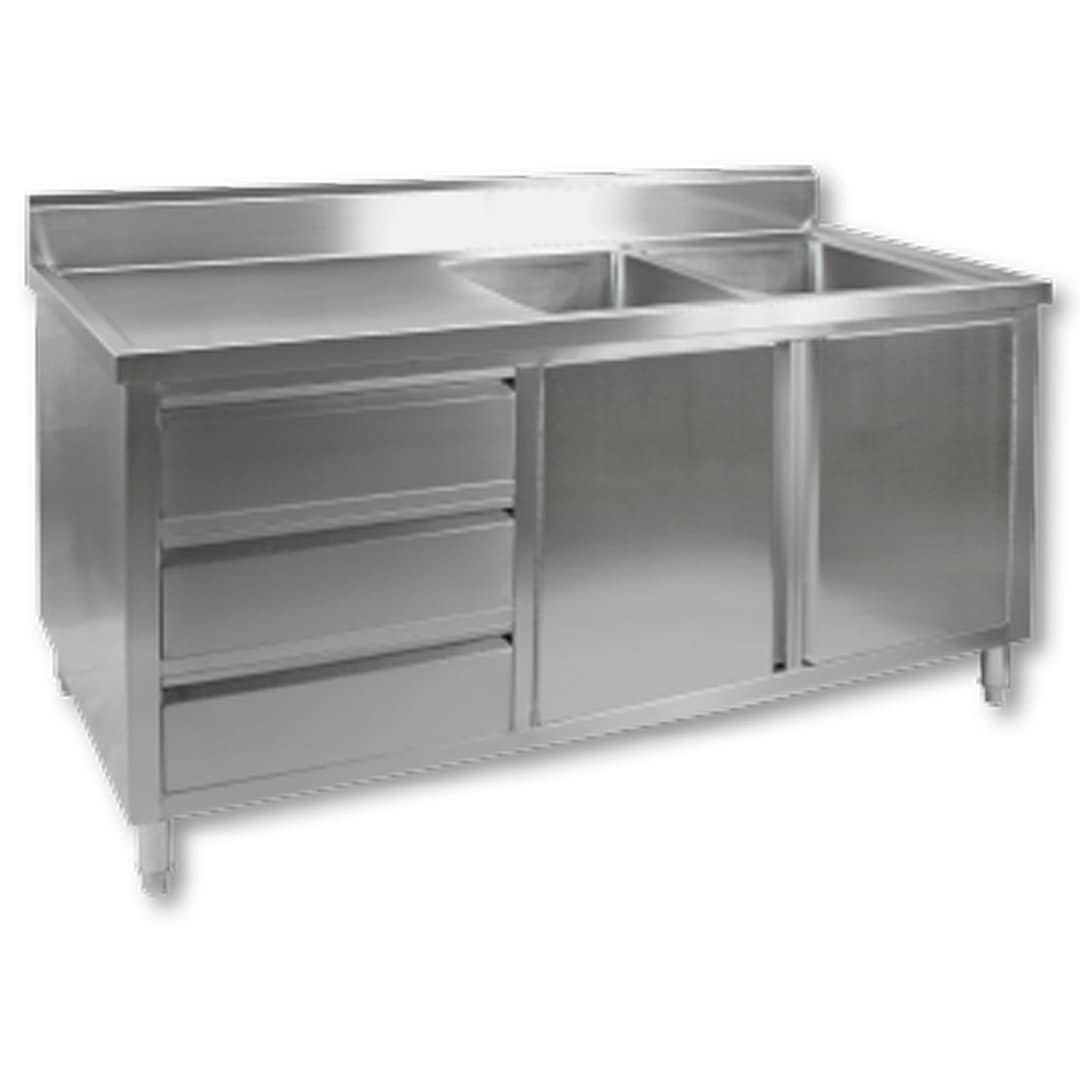 FED DSC-1800R-H Stainless Steel Double Sink Cabinet – Right Drawers