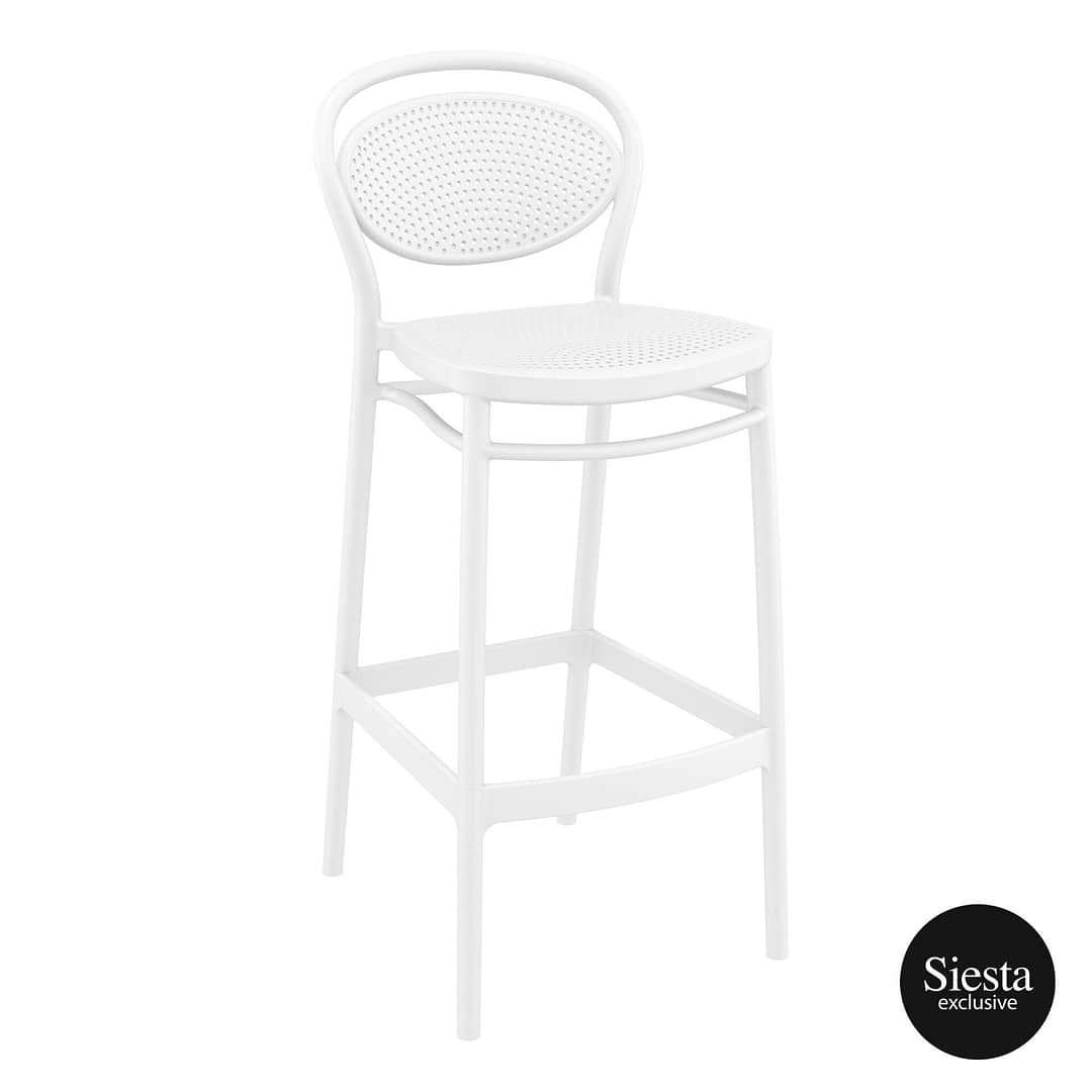Commercial Grade White Marcel Barstool 75 - Heavy Duty Bar Stool by Siesta, Turkey