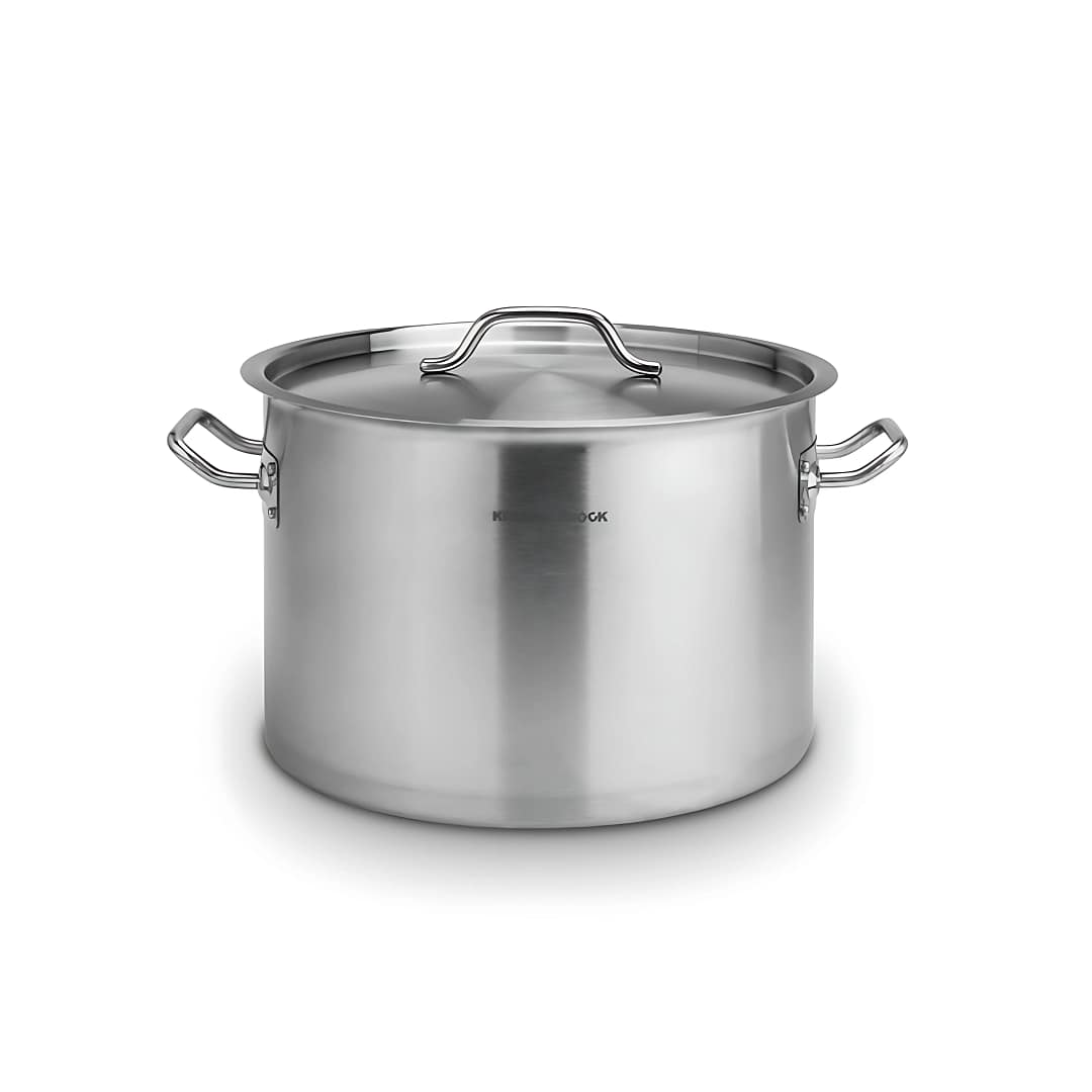 Kitchen Knock 057197 stainless steel stock pot 44 L with lid, 450×280 mm, induction & gas compatible – front view, Australia