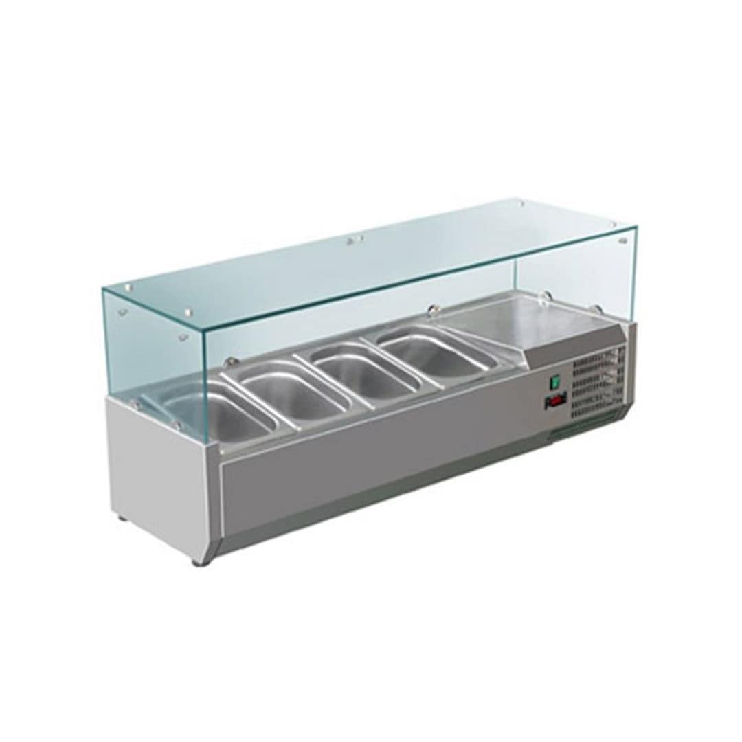 fed-x salad bench FED-X XVRX1200/380 Flat Glass Salad Bench – 4 x 1/3GN, Stainless Steel