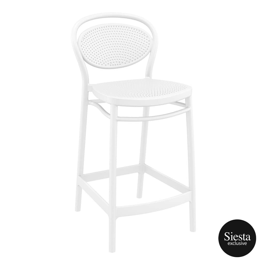 Commercial Grade White Marcel Barstool 65 - Heavy Duty Bar Stool by Siesta, Turkey