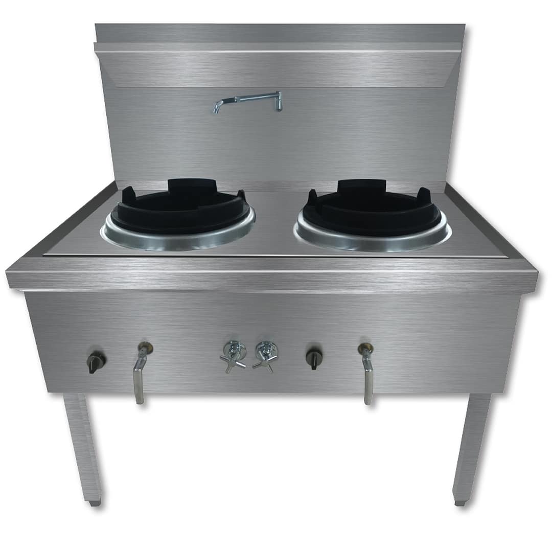 Gasmax WW-2N stainless steel waterless natural gas double wok, 1200×890×1260 mm, duckbill burners – Australia