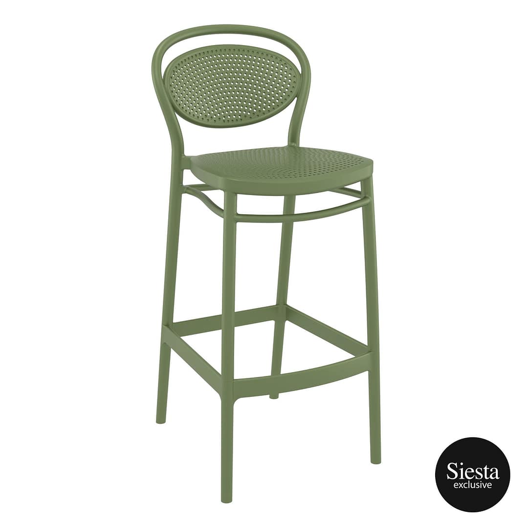 Commercial Grade Olive Green Marcel Barstool 75 - Heavy Duty Bar Stool by Siesta, Turkey