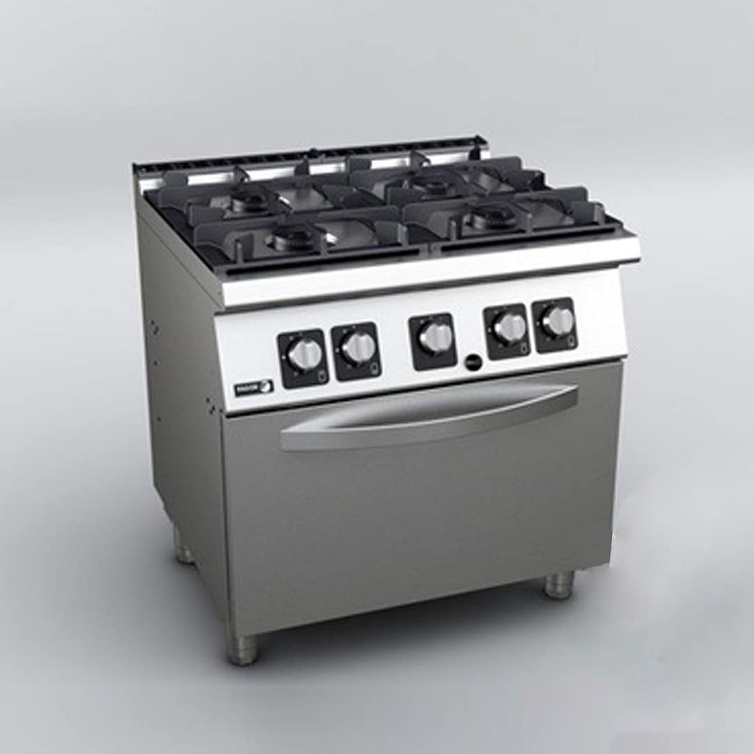 Fagor Kore 700 Series C-G741H 4 burner gas range with static gas oven, stainless steel, 800mm wide – front view, Australia