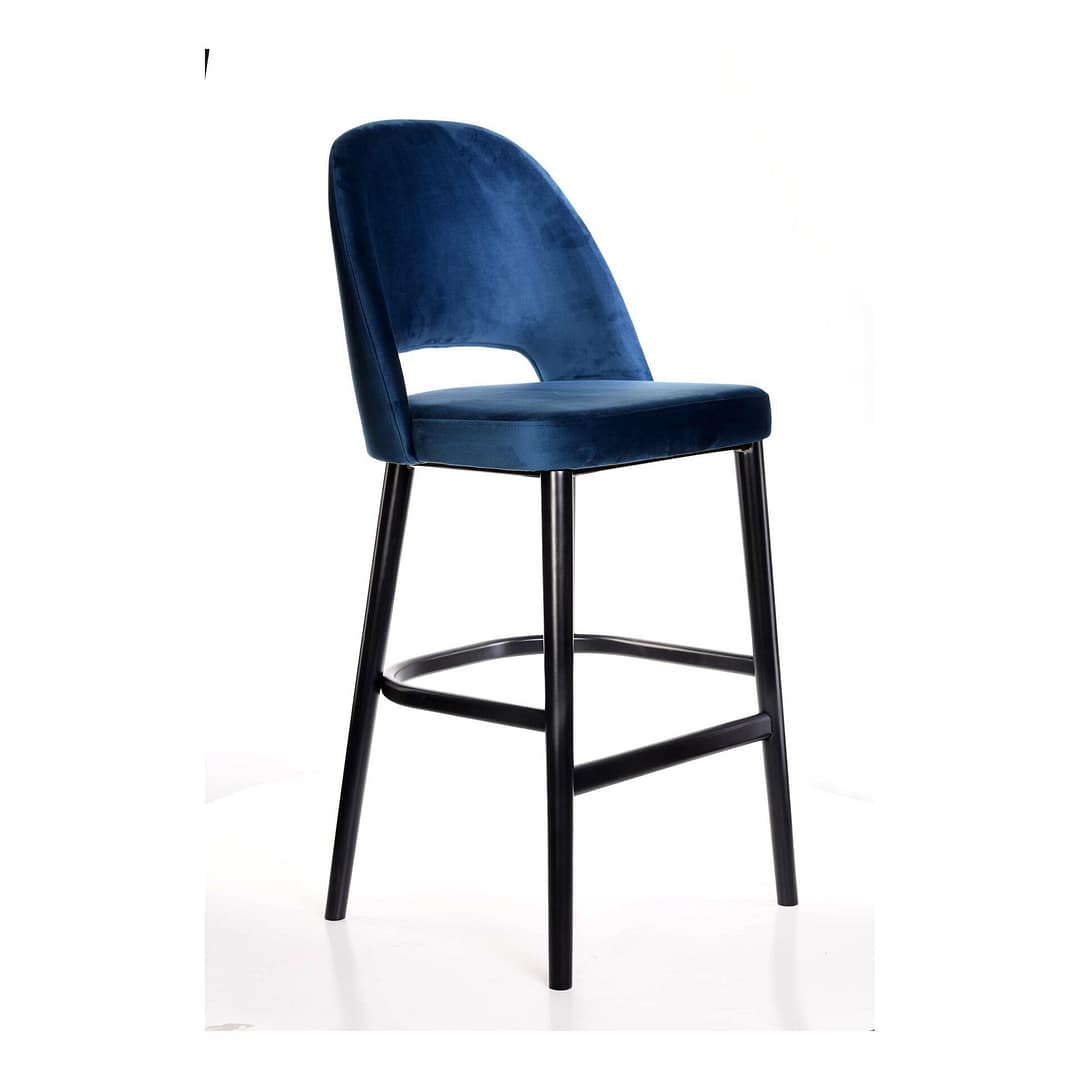 Denim Velvet Semifreddo Stool with Elegant Black Legs - Stylish Durability for Indoor Spaces - Image 2