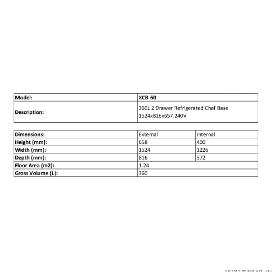 FED-X XCB-60 360L Chef Base Refrigerated Drawer Bench - Image 3