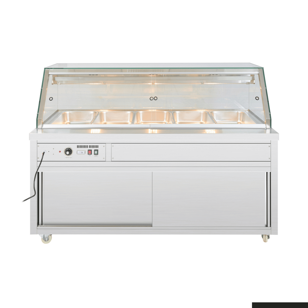 Thermaster PG180FE-XG wet and dry bain marie display, 5×GN pans, stainless steel, 35–85°C, tempered glass canopy – Australia