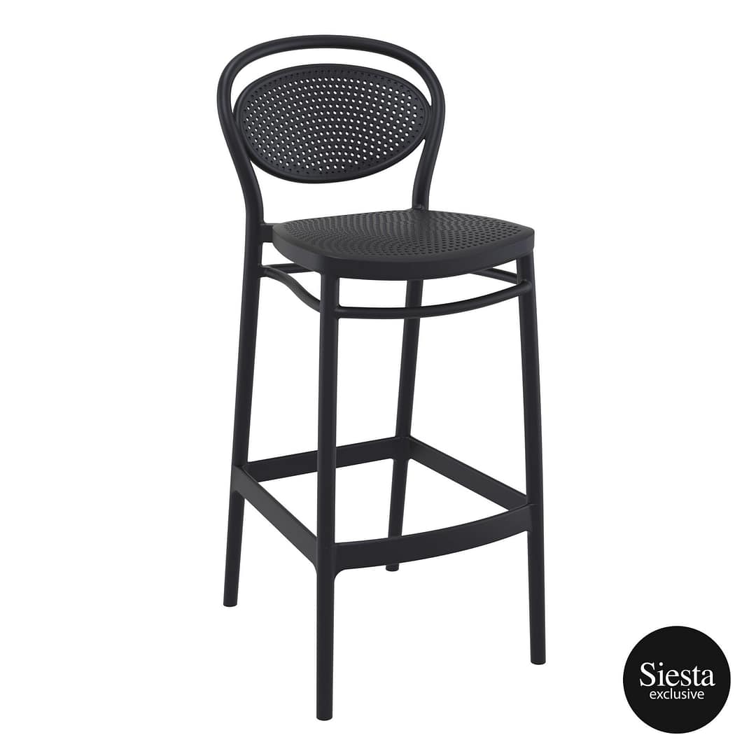 Commercial Grade Black Marcel Barstool 75 - Heavy Duty Bar Stool by Siesta, Turkey