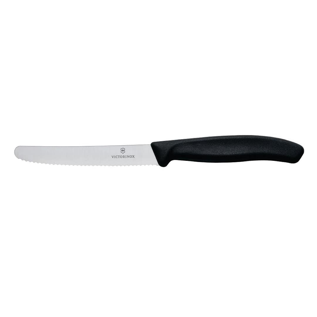 Victorinox FZ371 professional steak and tomato knife 110mm wavy edge, black handle, stainless steel – Australia