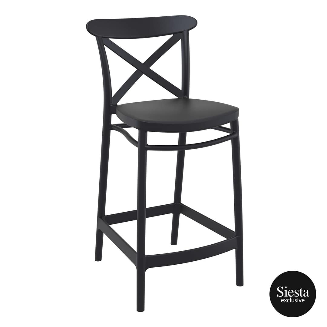 Commercial Grade Black Cross Barstool 65 - Heavy Duty Bar Stool by Siesta, Turkey