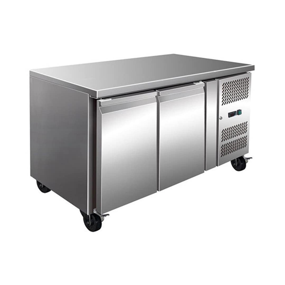 Thermaster GN2100TN tropicalised 2 door gastronorm bench fridge stainless steel 314L – front view Australia