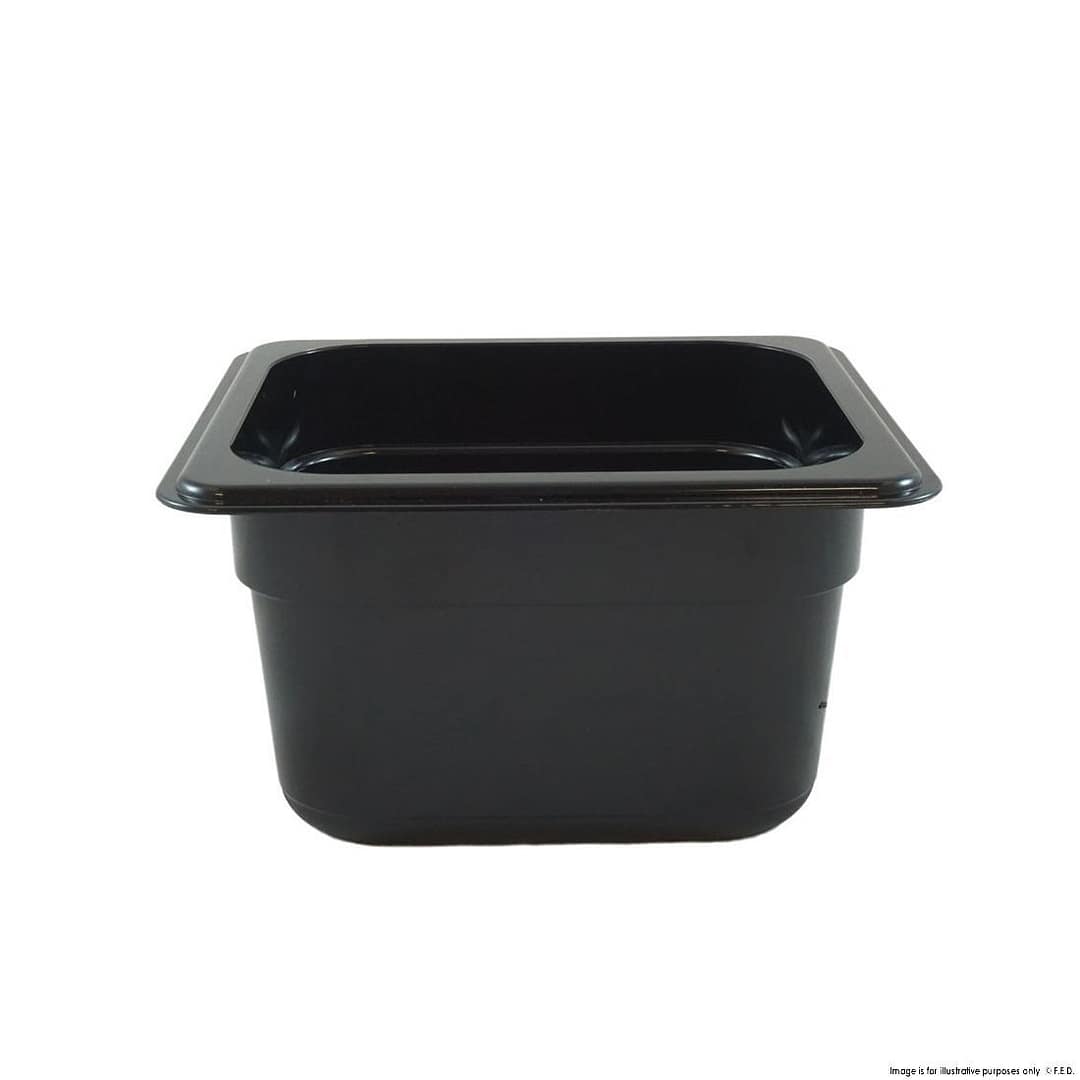 FED JW-P162B Heavy Duty Black Polypropylene 1/6 Gastronorm Pan with 65mm Depth