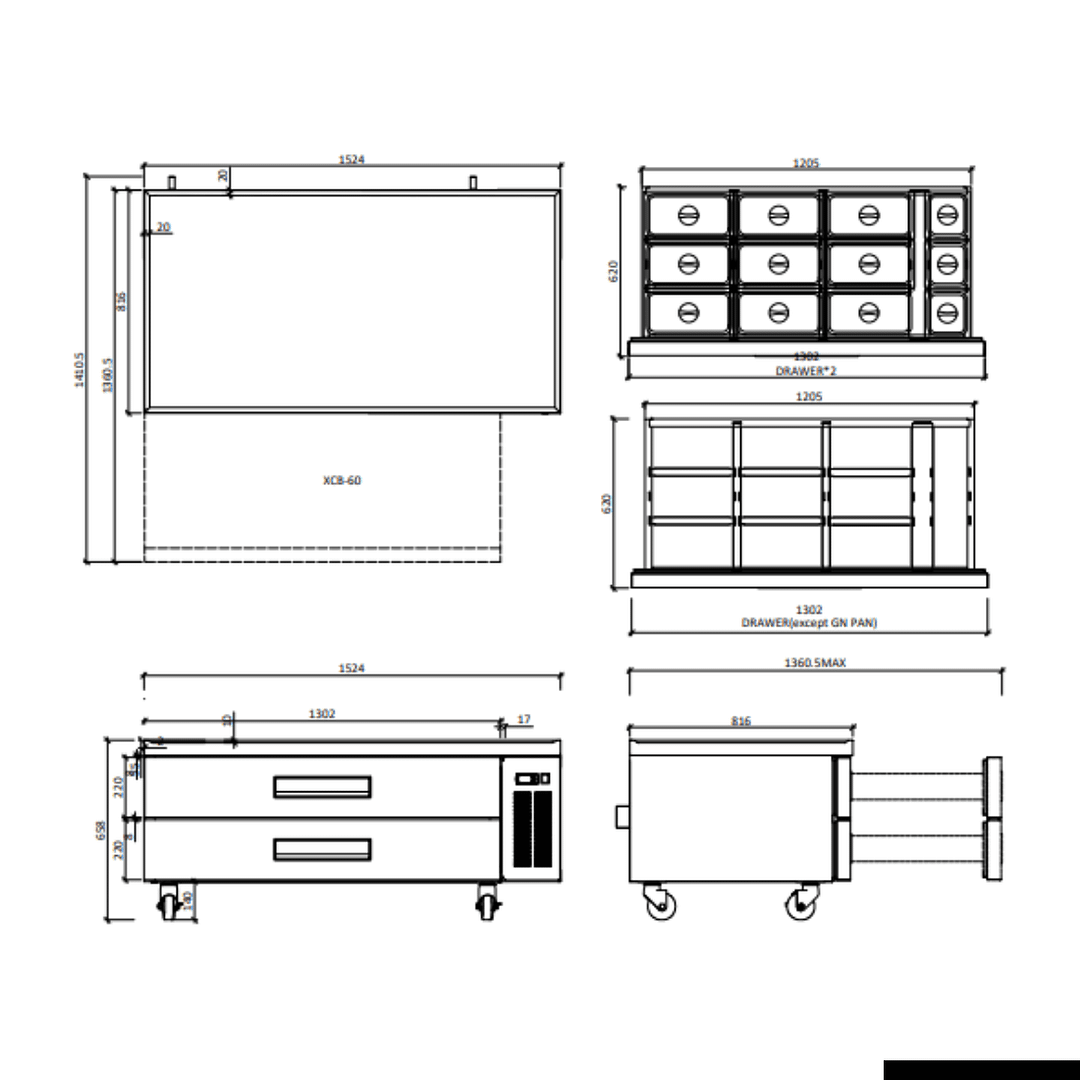FED-X XCB-60 360L Chef Base Refrigerated Drawer Bench - Image 2