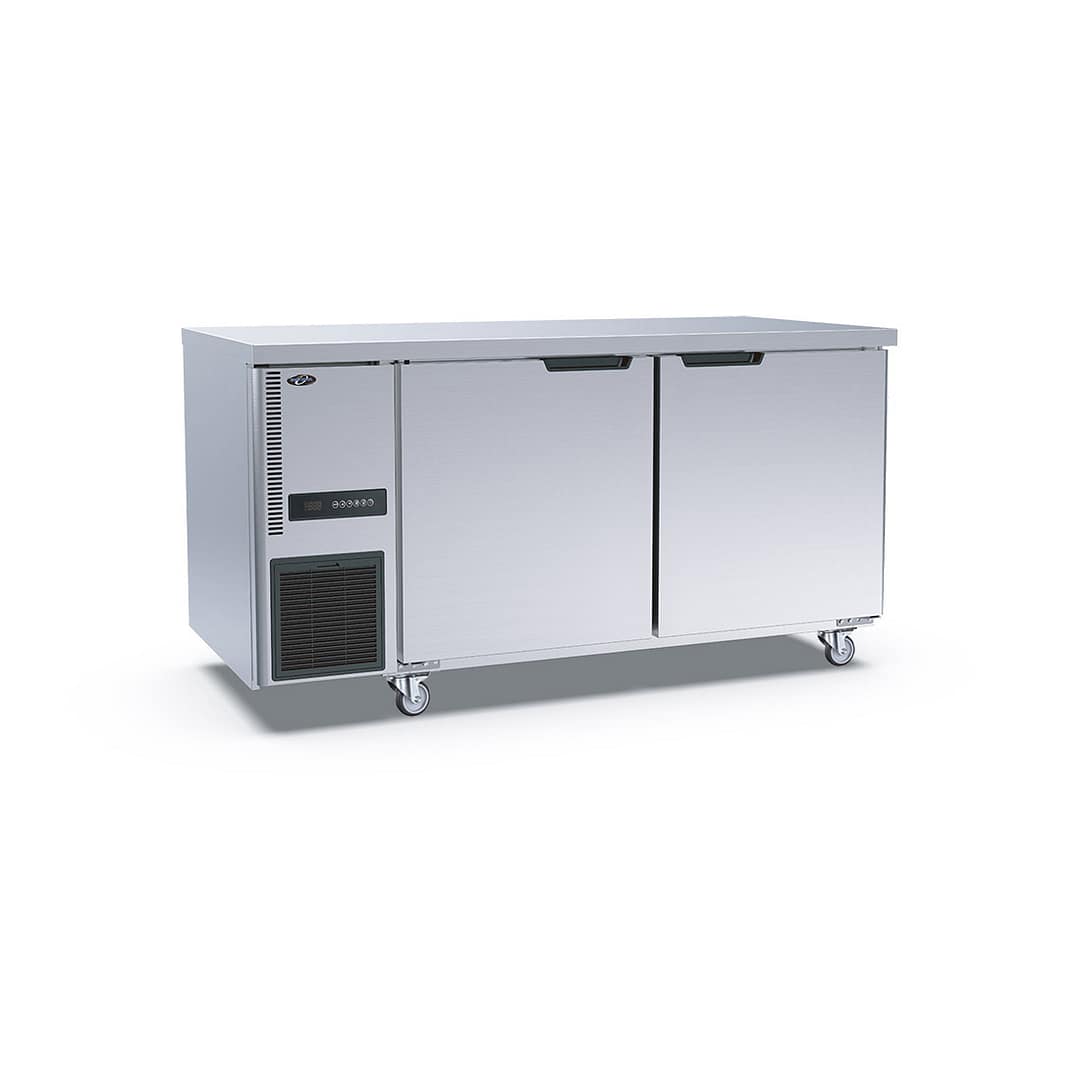 Thermaster TS1500TN stainless steel double door workbench fridge, 283L, 1500mm, fan-forced cooling – front view, Australia