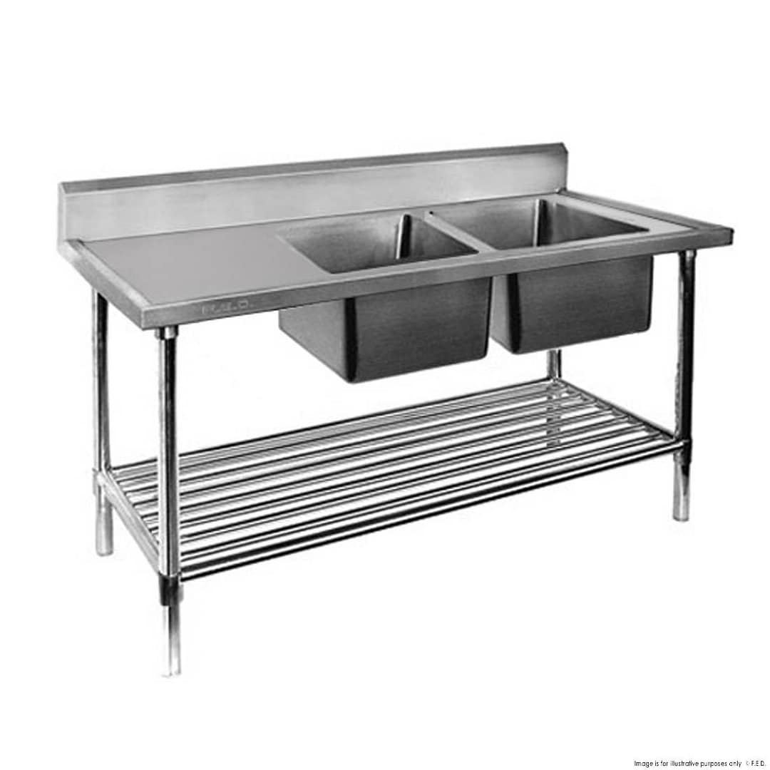 FED Modular Premium Stainless Double Sink Bench – 1200–1800mm | KW - Image 2