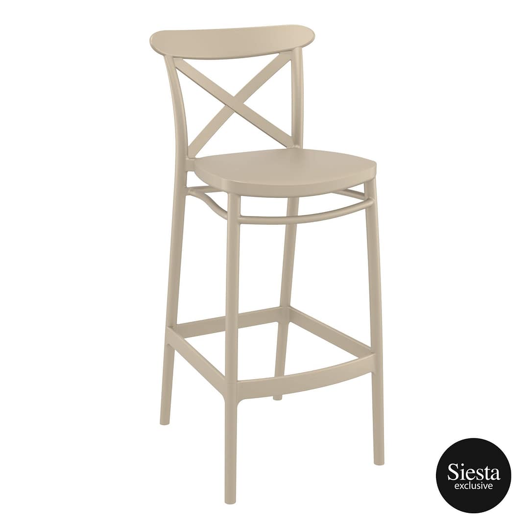 Commercial Grade Taupe Cross Barstool 75 - Heavy Duty Bar Stool by Siesta, Turkey