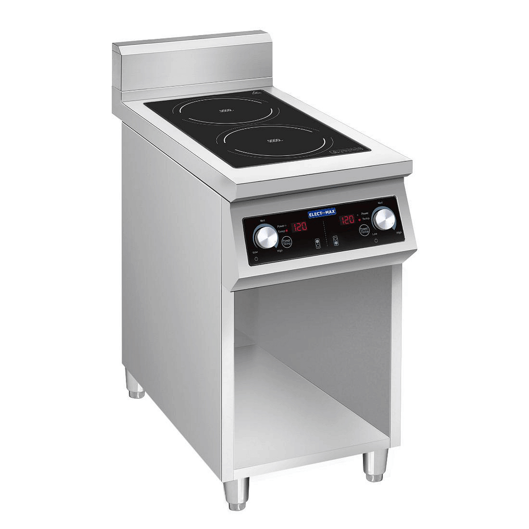 Electmax EIC9-400P induction 2-burner cooker on stand with splashback, 10kW, 415V three-phase – Australia