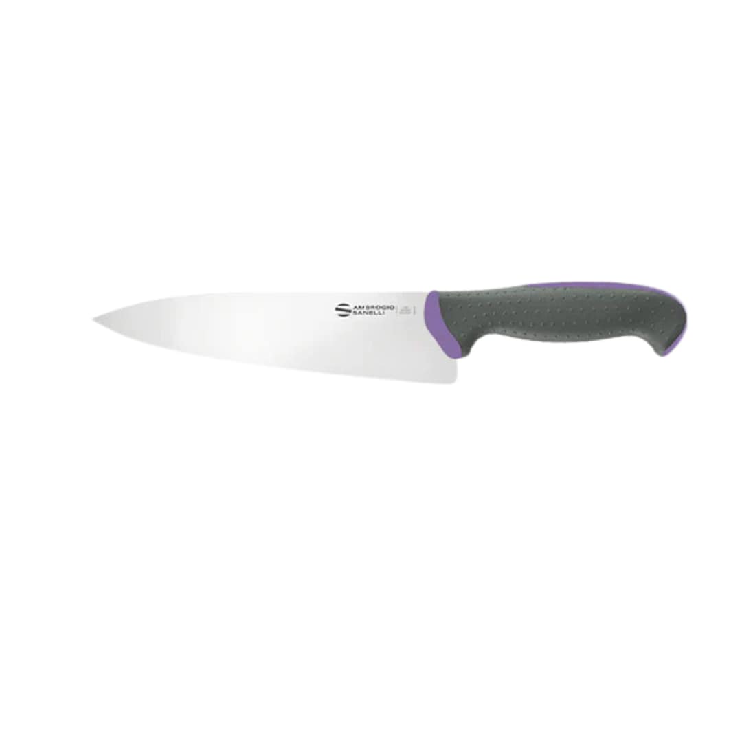 Ambrogio Sanelli TC49020P Tecna chef knife 20cm, NITRO-B stainless steel blade, SEBS purple handle, ergonomic non-slip grip, made in Italy, Australia