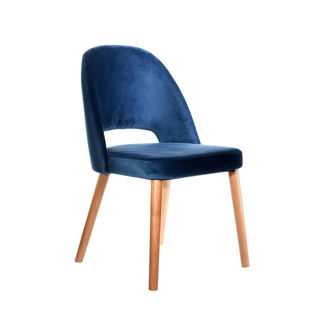 Denim Velvet Semifreddo Chair with Trojan Oak Legs - European Crafted Elegance for Indoor Use