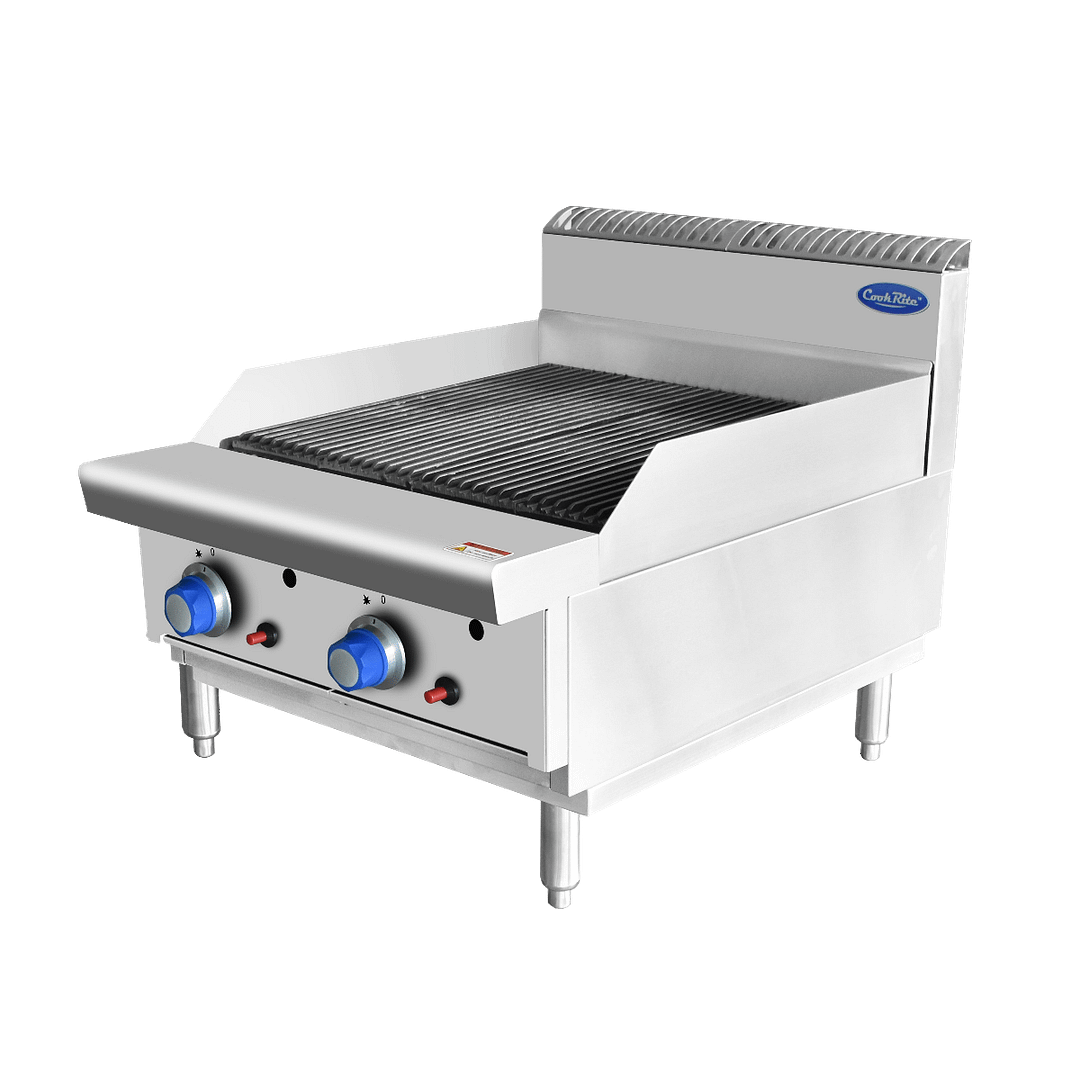 CookRite AT80G6C-C-LPG 600mm LPG char grill with 2 burners, 48MJ/h, stainless steel body, Australia – front view