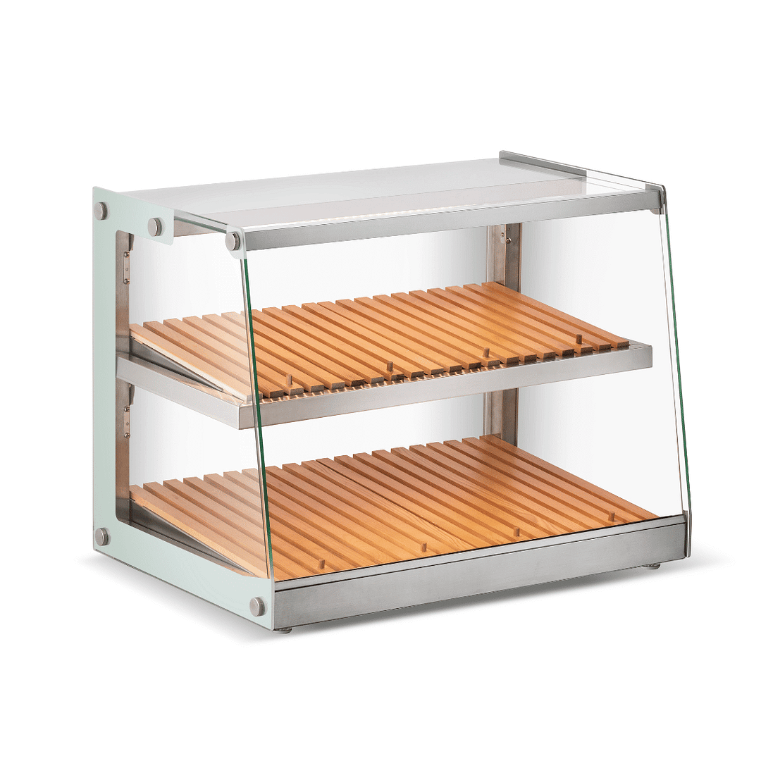 Bonvue ADS-150 150L Ambient Benchtop Display with Tempered Glass, LED Lighting, and Bamboo Shelf