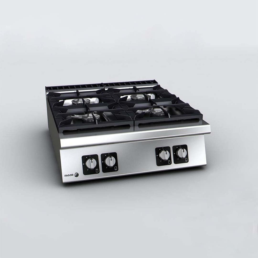 Fagor C-G940H commercial gas 4 burner cooktop, 930mm stainless, NG/ULPG – front view, Australia