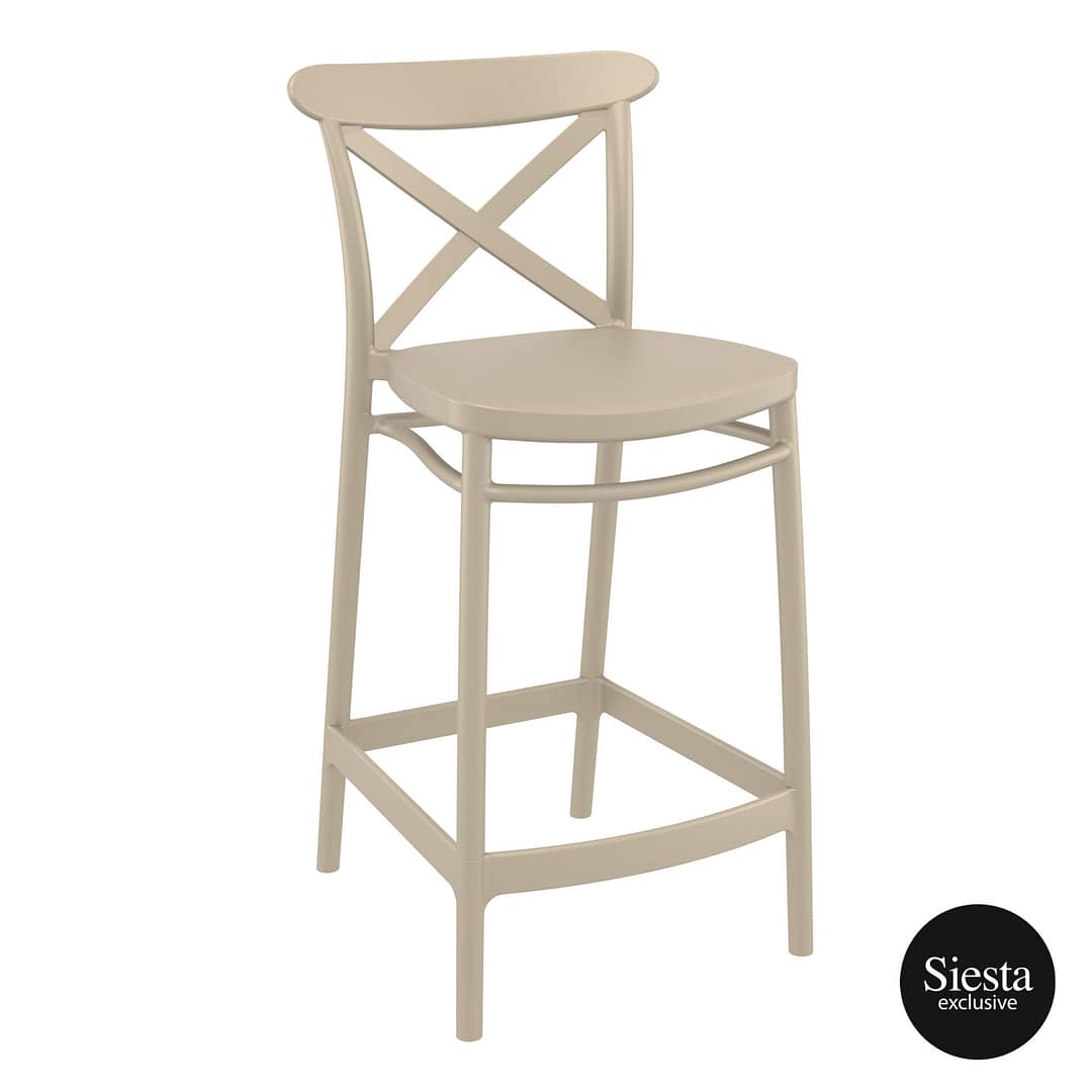 Commercial Grade Taupe Cross Barstool 65 - Heavy Duty Bar Stool by Siesta, Turkey
