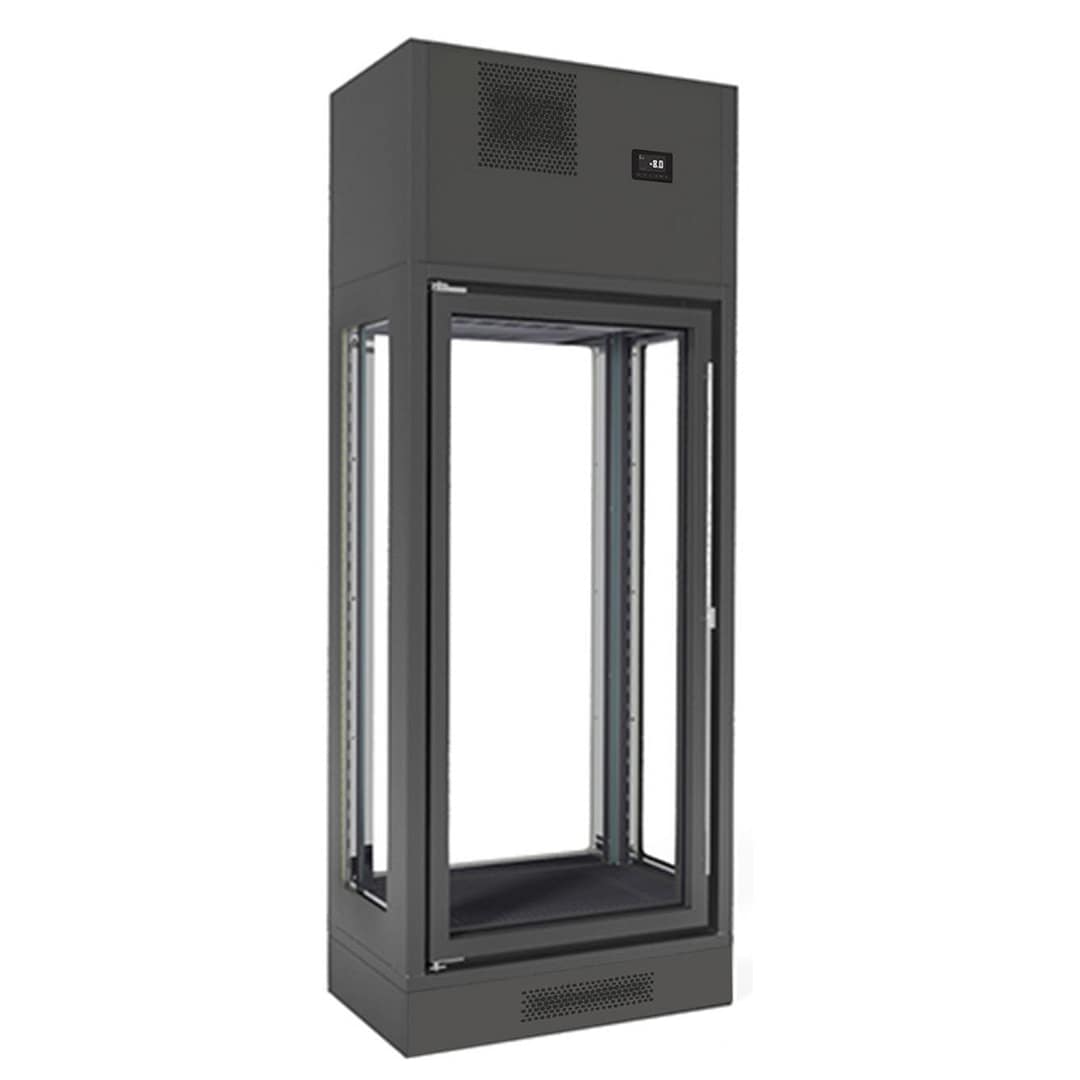 Fagor FWC-2301-1WB single zone wall-mounted wine cellar with black glass door, 7 shelves × 9 bottles, 862mm, stainless steel & glass – front view, Australia