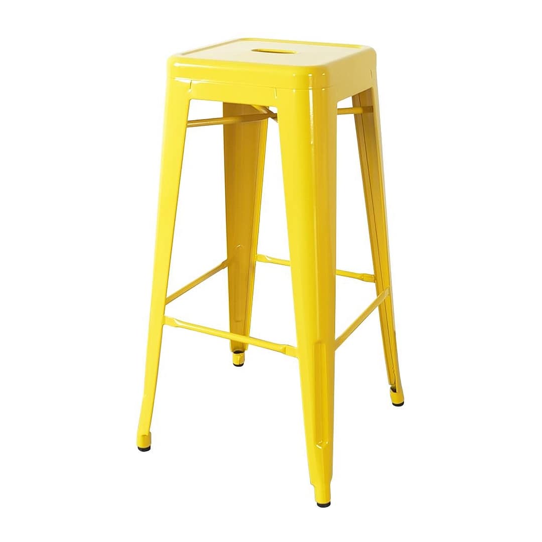 Bolero CH999 Yellow Steel Bistro High Stools – Stackable, Industrial Design, Pack of 4