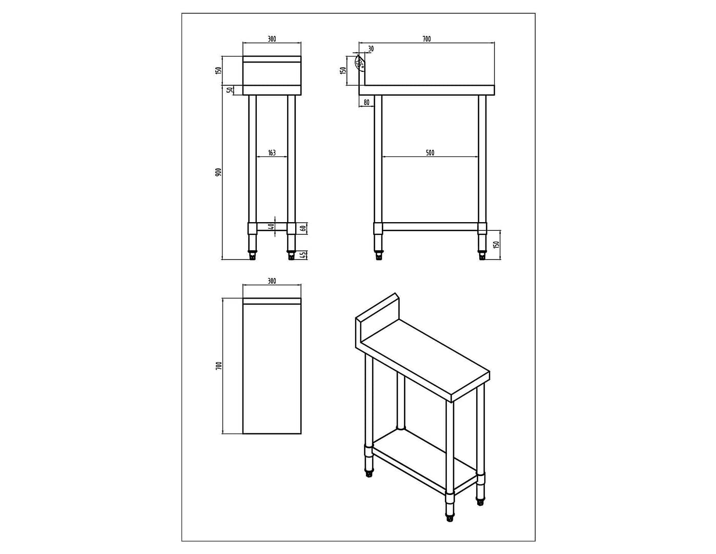 Kitchen Knock 423925 Stainless Steel Work Bench with Splashback – 300×700mm - Image 2
