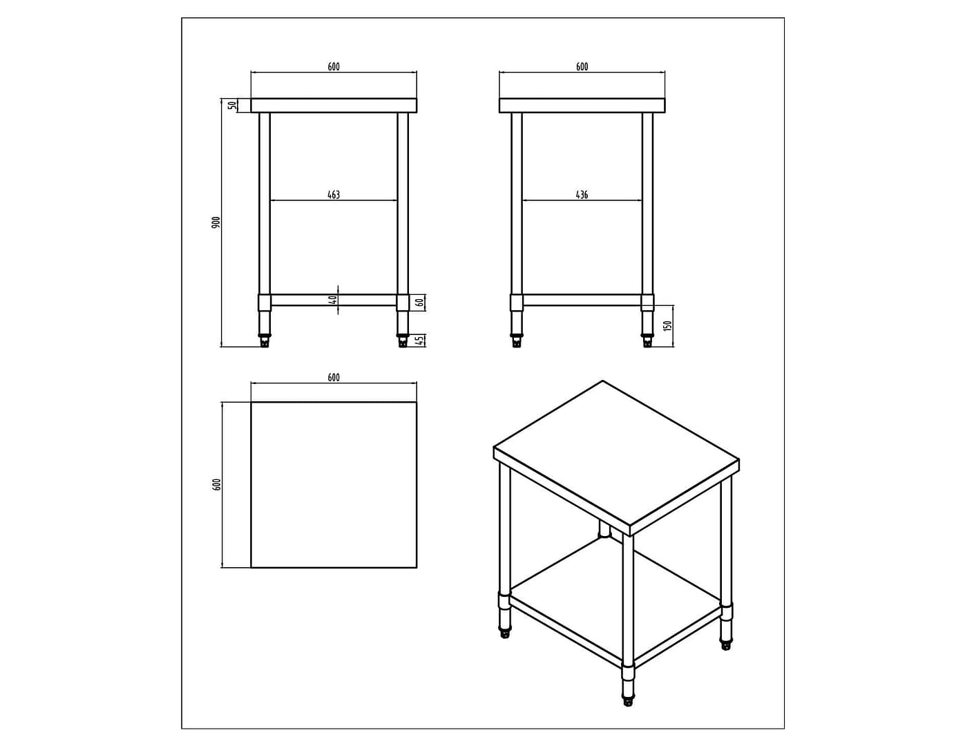 Kitchen Knock 631190 Stainless Steel Workbench – 600×600mm, Flat Top - Image 2