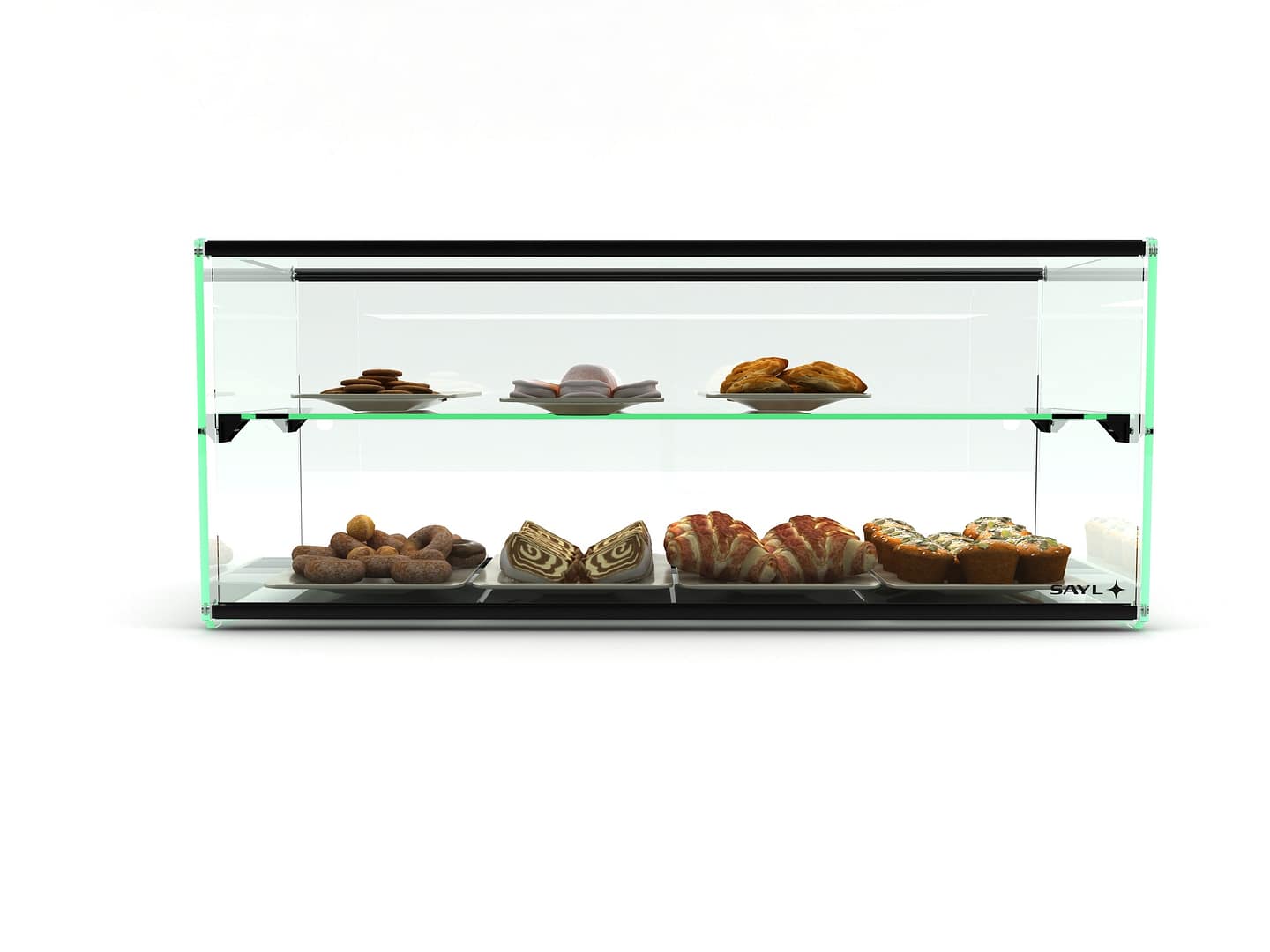 Sayl ADS0036 Two Tier Ambient Display – 920mm, Tempered Glass Cabinet - Image 5