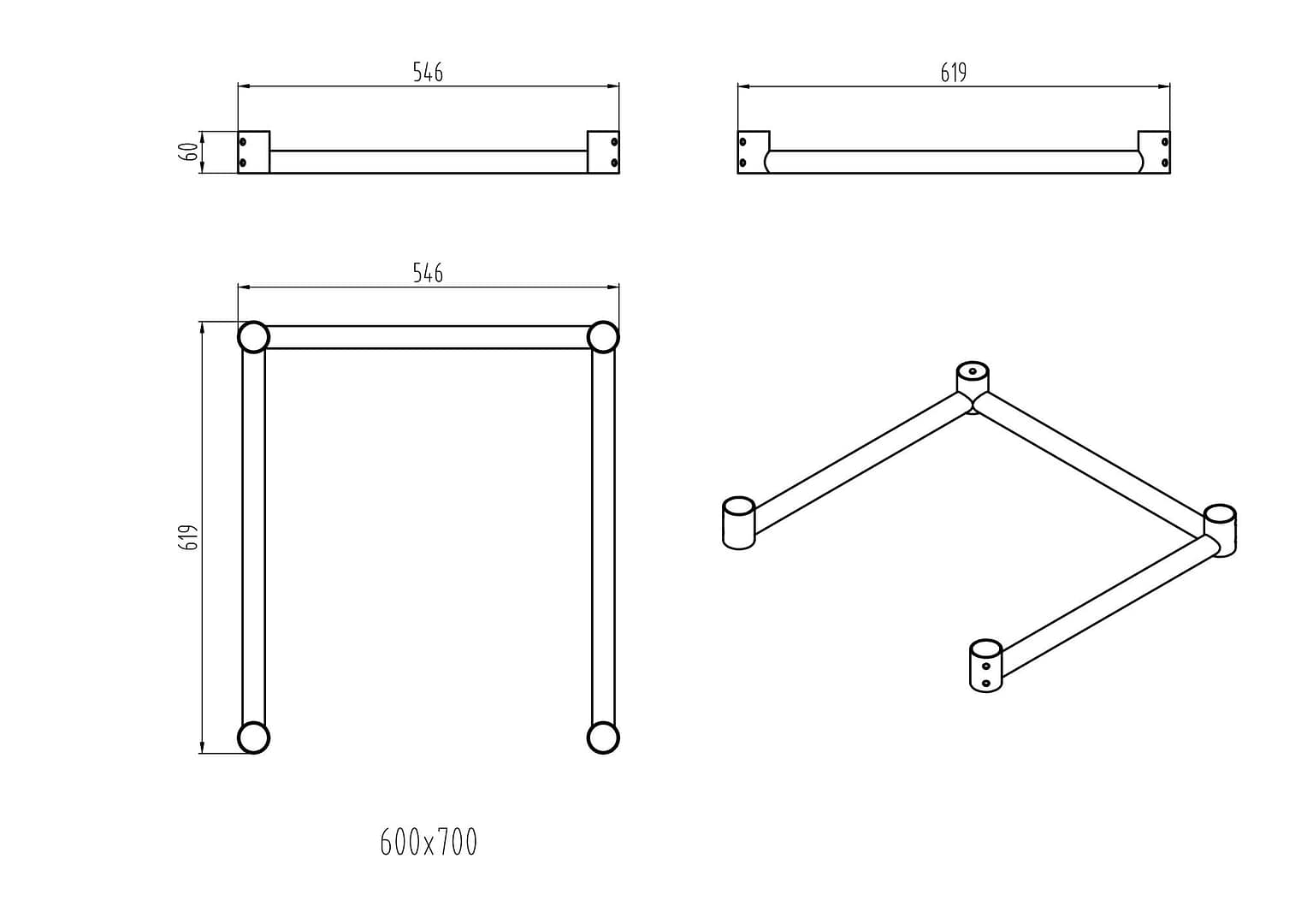KitchenKnock 600x700 Workbench Leg Brace - Model 631611 - Image 2