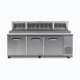 Bromic PP2370 Pizza Prep Fridge with 3 Solid Doors, 12 GN 1/3” Pans, and 480mm Removable Cutting Board