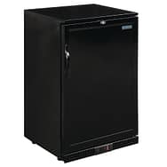 Polar GL015-A G-Series single solid hinged door back bar cooler, 108-bottle capacity, black steel, 600mm wide – front view, Australia