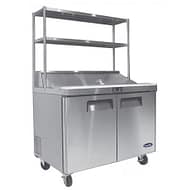 Atosa MSF8302OS 2-Door Sandwich Prep Fridge showcasing overshelf and durable stainless steel build, ideal for quick meal prep.