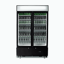 Bromic GM0900LBECO 885L upright double glass door display fridge, LED lightbox, R290 refrigerant – Australia