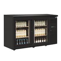 Polar U-Series CS102-A 2 door back bar counter fridge with sliding glass doors, 350L, R600a, 1462mm – front view, Australia