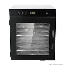 Benchstar FD-10HB food dehydrator with 10 stainless-steel trays, 355×441×425 mm, 800 W 240 V – front view, Australia