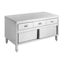 FED SKTD6-1500 stainless steel bench cabinet, 1500mm wide, with 3 drawers and doors – front view, Australia