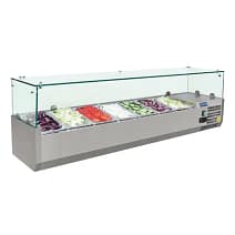 Polar G609-A countertop prep fridge with glass surround, 1500mm wide, 7×1/4GN pans, R600a refrigerant – front view, Australia