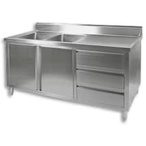 FED DSC-1800L-H stainless tidy cabinet with double left sinks