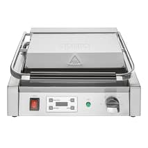 Apuro CU607-A large contact grill with flat plates and digital timer, 480mm, 2.2kW, stainless steel – front view, Australia